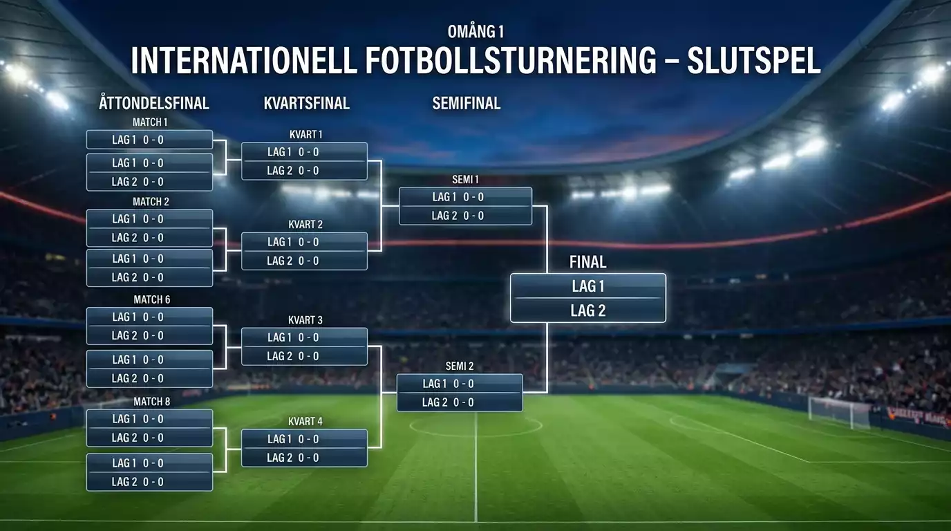 Ett stiliserat slutspelsträd projicerat mot en mörk arenabakgrund