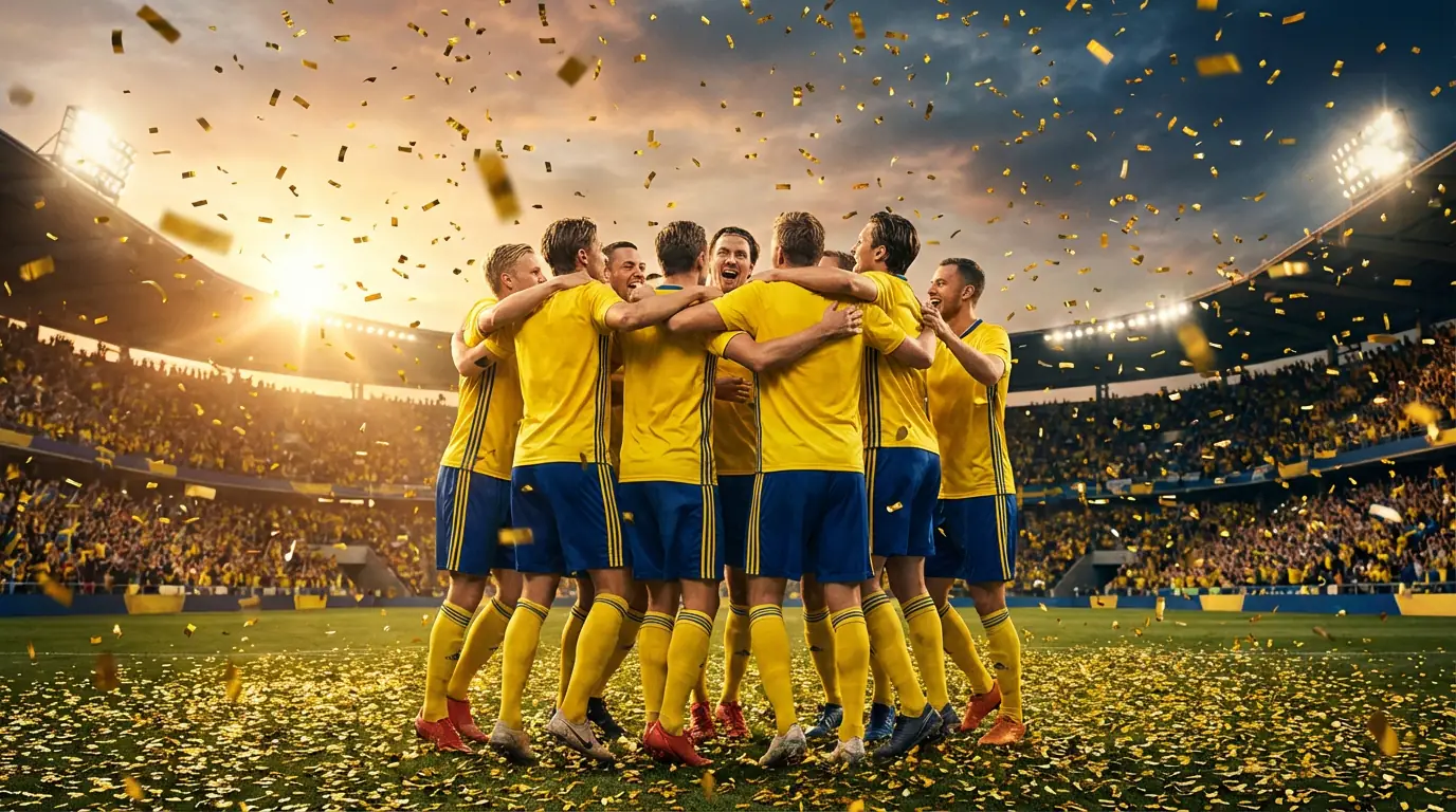 "Svenska landslaget firar playoff-segern mot Polen som säkrade VM-platsen 2026