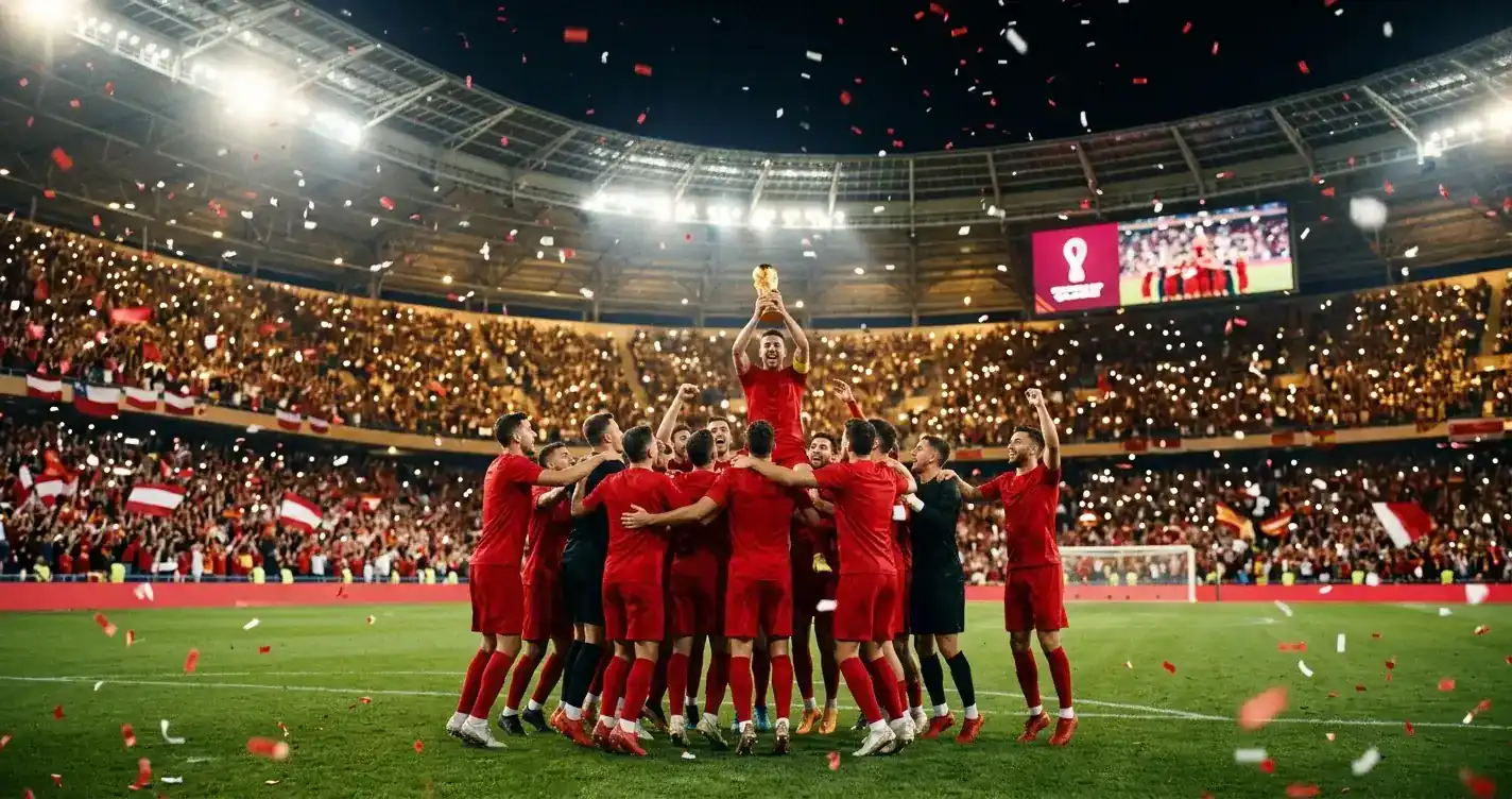Spanska spelare firar VM-guldet efter finalen mot Argentina